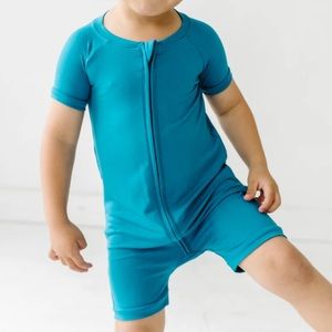 Turquoise Shorty Romper - play by little sleepies - 18-24 month